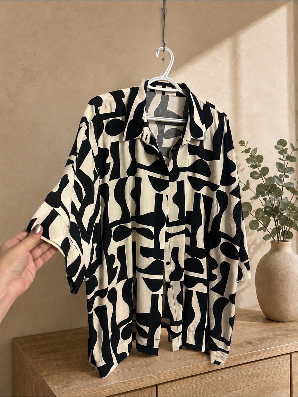 Vintage European Abstract Print Oversized Button-Up Shirt / Blouse